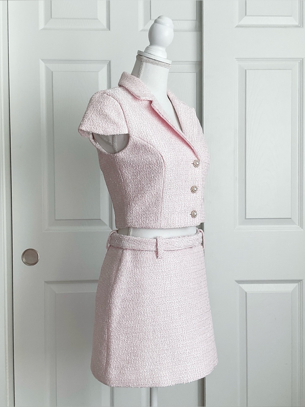 NWT Meshki Mercer Tweed Top & Skirt Set in Fairy Floss Pink - Picture 2 of 9